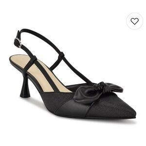 Nine West Open Back Pump Dress Shoes Sz 10.5 Black 2.5 In Kitten Heel Career